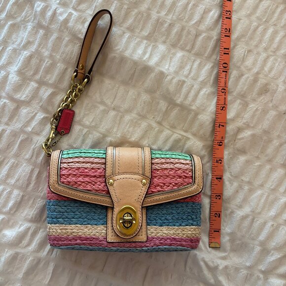 Coach Hampton Striped Multicolor Straw  Wristlet/Wallet - Picture 3 of 5
